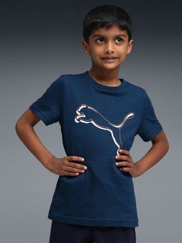 Puma - Ess Shaded Logo Boys Navy Blue T-Shirt