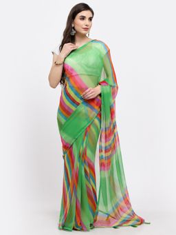 KISHORI - Women Lehariya Chiffon Saree & Blouse Multicolor with Unstitched