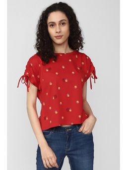 Van Heusen - Women Red Print Casual Round Neck Top