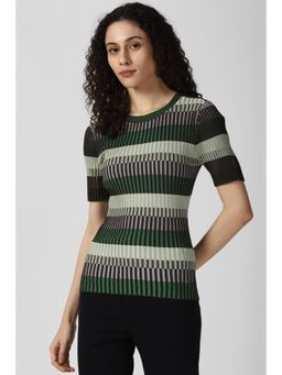 Van Heusen - Women Multi Color Stripe Casual Round Neck Top