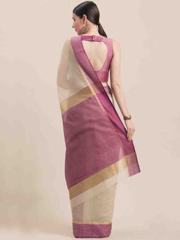 Rajnandini - Womens Beige
                  and Purple Cotton Woven Traditional Saree with
                  Unstitched Blouse - 2