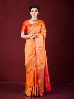 EXCLUSIVA - Orange Zari Woven Work Banarasi Saree with Unstitched Blouse