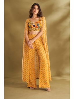 AFFROZ - Dandelion Yellow Printed and Embroidered Cape Set