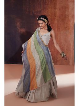 AFFROZ - Grey Lehenga Set with Multi-Coloured Cape