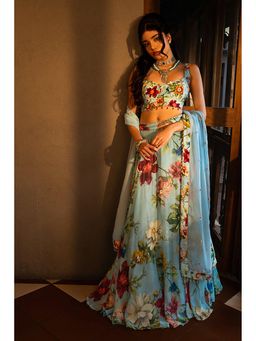 AFFROZ - Powder Blue Floral Lehenga Set