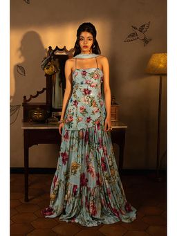 AFFROZ - Powder Blue Gathered Lehenga Set