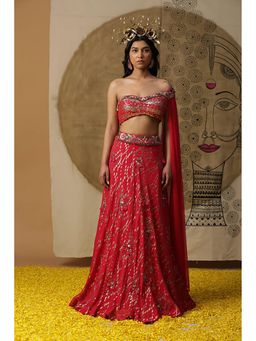 "Two Sisters" by Gyans - Red Georgette Skirt Set