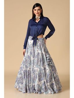 "Two Sisters" by Gyans - Blue Shirt and Printed Lehenga Set