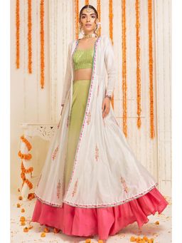 CHHAYA MEHROTRA - Green Crop Top with Lehenga and Cape