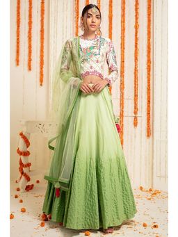CHHAYA MEHROTRA - Green Crop Top with Lehenga and Dupatta