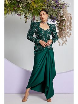 "Two Sisters" by Gyans - Emerald Green Top with Draped Skirt