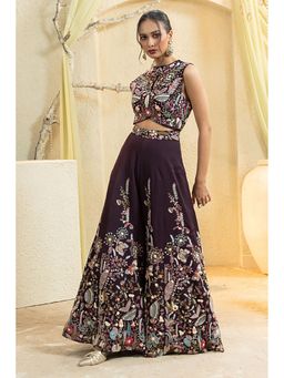 "Two Sisters" by Gyans - Maroon Muse Hand-Embroidered Jumpsuit