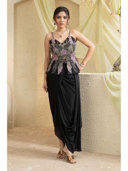 "Two Sisters" by Gyans - Charcoal Elegance Embroidered Drape Set