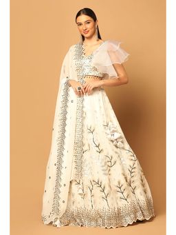 "Two Sisters" by Gyans - White Lehenga with Blouse and Dupatta