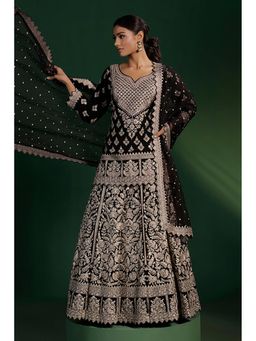 "Two Sisters" by Gyans - Black Silk Embroidered Full Sleeves Skirt with Kurti and Dupatta