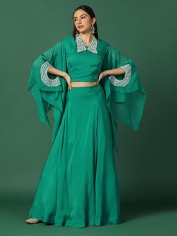 "Two Sisters" by Gyans - Green And Pearl Work Lehenga Set