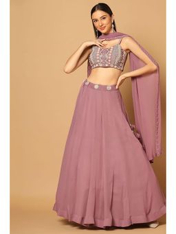 "Two Sisters" by Gyans - Mauve Georgette Embroidered Sleeveless Lehenga with Blouse and Dupatta
