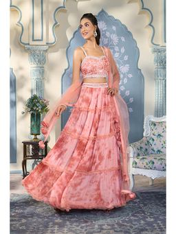 "Two Sisters" by Gyans - Pink Georgette Tie And Dye Sleeveless Lehenga With Blouse And Dupatta