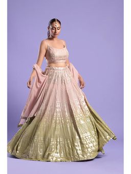 "Two Sisters" by Gyans - Nude Pink Ombre Organza Lehenga Set