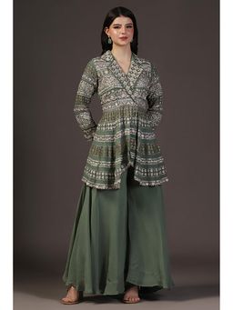 "Two Sisters" by Gyans - Sage Green Peplum Top And Sharara