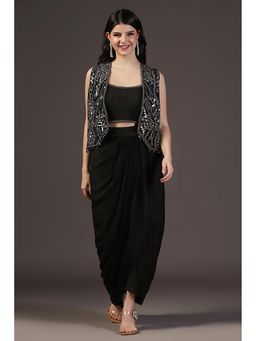 "Two Sisters" by Gyans - Cropped Jacket With Crop Top And Draped Skirt