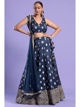 "Two Sisters" by Gyans - Navy Blue Banarasi Zari Lehenga Set