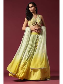 "Two Sisters" by Gyans - Shaded Yellow Embroidered Ombre Lehenga Set