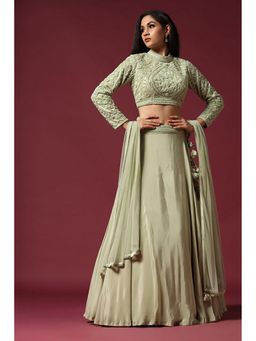 "Two Sisters" by Gyans - Mint Green Embroidered Lehenga Set