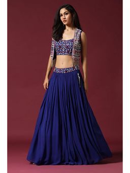 "Two Sisters" by Gyans - Blue Mirror Work Lehenga Set