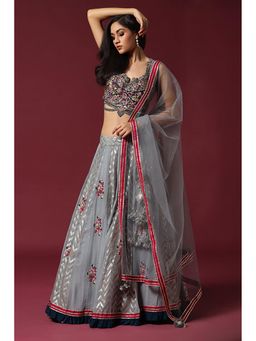 "Two Sisters" by Gyans - Grey Embroidered Banarasi Lehenga Set
