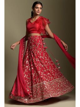 "Two Sisters" by Gyans - Rani Pink Sequins Lehenga Set