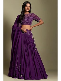 "Two Sisters" by Gyans - Purple Half Sleeves Lehenga With Blouse And Dupatta