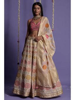 "Two Sisters" by Gyans - Ivory Banarasi Silk Lehenga Set
