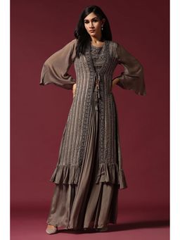 "Two Sisters" by Gyans - Grey Hand Embroidered Jacket And Lehenga Set
