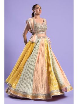 "Two Sisters" by Gyans - Multi-Coloured Foil Printed Embellished Lehenga Set