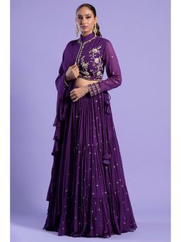 "Two Sisters" by Gyans - Deep Purple Embellished Georgette Lehenga Set