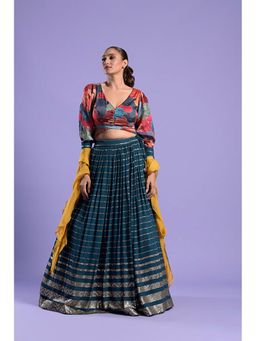 "Two Sisters" by Gyans - Teal Blue Georgette Kalidar Lehenga Set