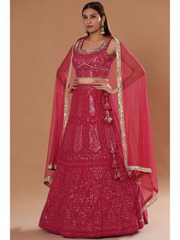 "Two Sisters" by Gyans - Magenta Lehenga With Blouse And Dupatta