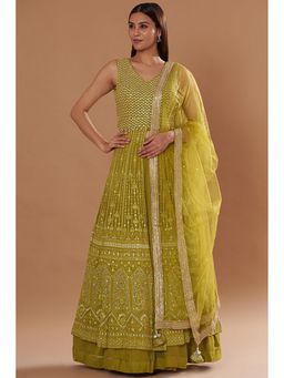 "Two Sisters" by Gyans - Green Georgette Chikan Embroidered Kurta Set