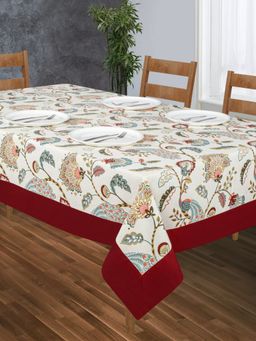 SHADES OF LIFE - Beige Floral Print With Plain Border Center Table Cover, 60X90 Inches