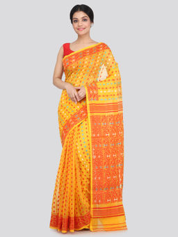 PinkLoom - Women's Soft Cotton Jamdani Saree Without Blouse Piece