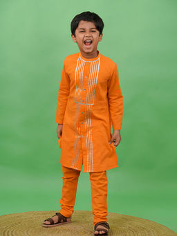 TIBER TABER - Boys Kurta Gotapatti - Orange (Set of 2)