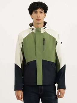 United Colors of Benetton - Green Regular Fit Hooded Neck Colour-Blocked Jacket