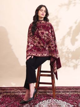 Zamour - Maroon Floral Paisley Velvet Embroidered Stole