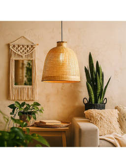 Whispering Homes - Cloche Shaped Bamboo Hanging Pendant Lamp