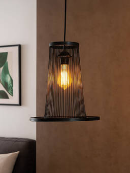 Whispering Homes - Oval Topped Bamboo Pendant Lamp- Black