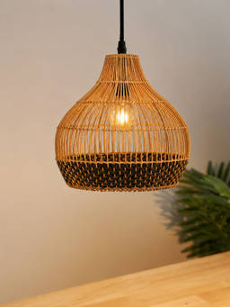 Whispering Homes - Cupola Rattan Hanging Pendant Lamp - Beige