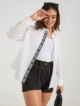 Styli - Women White Oversized Fit Longline Solid Placket Shirt