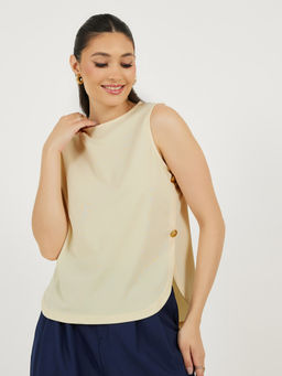 Styli - Women Beige Solid Regular Fit Sleeveless Top