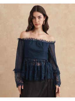 RAREISM - Blue Balikesar Primary Self Design Flared Top